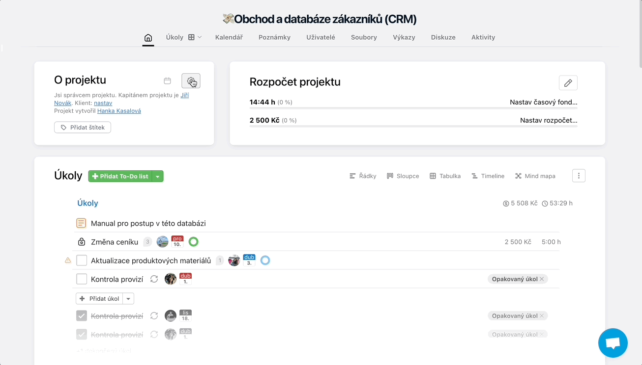 Vytvoření šablony z projektu včetně vlastních polí.